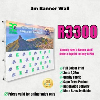 3m banner wall backdrop printed in full colour fabric for events, press walls and step-and-repeat branding in Cape Town