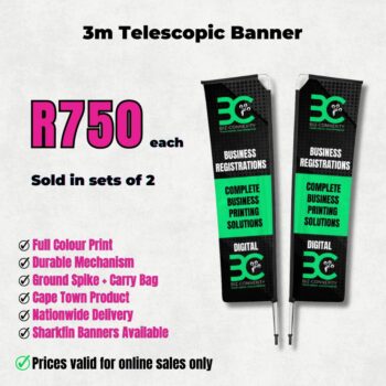 3m telescopic outdoor banner flag with ground spike and carry bag for outdoor promotions in Cape Town