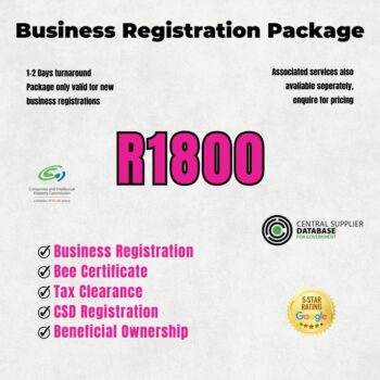 Business registration package CIPC, BEE certificate, tax clearance and CSD registration completed fast in Cape Town