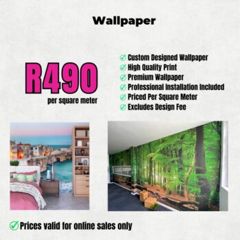 Custom wallpaper printing and professional installation for feature walls and retail interiors in Cape Town